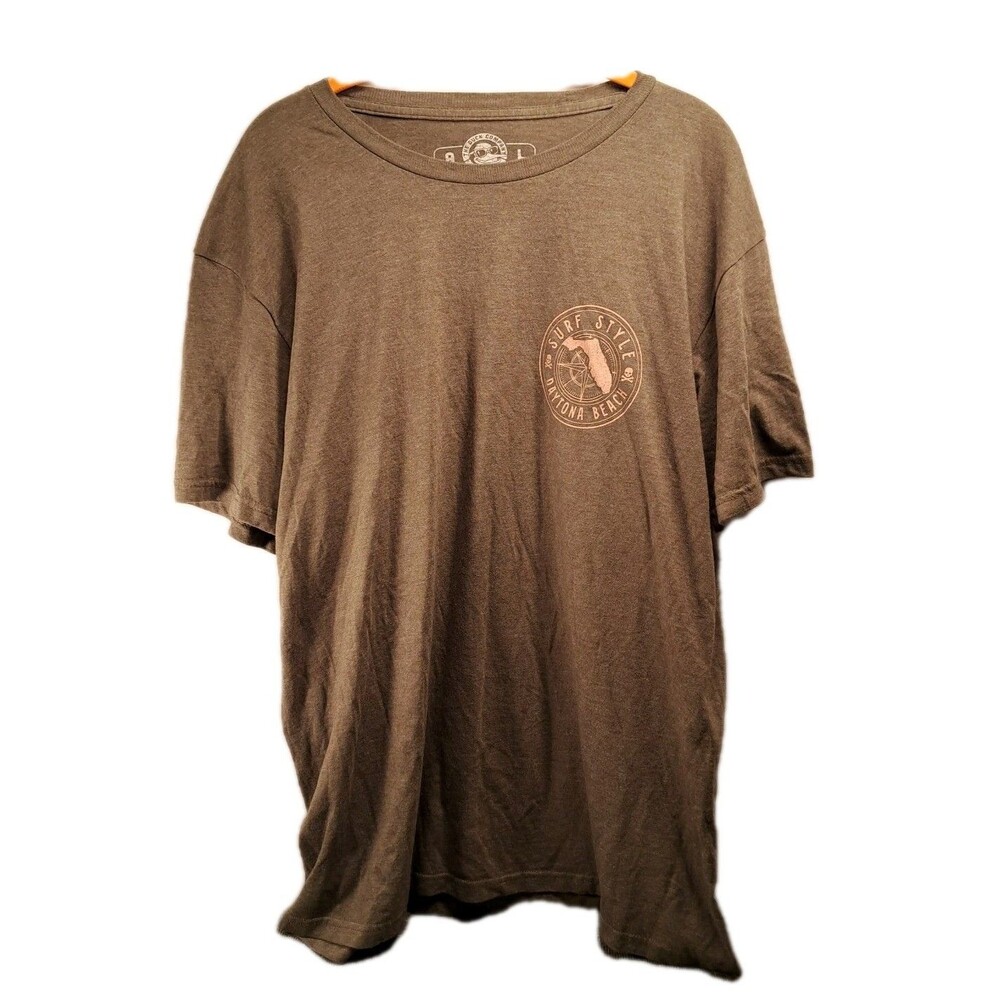 The Duck Co. Brown Unisex Surf Style Dayton Beach Tee Size Large Skull, Florida